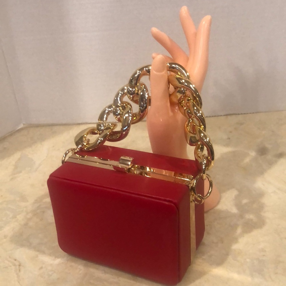 Elegant Red Mini Bag with Gold Chain